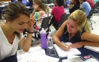 students working in class