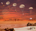 Illustration of the European Space Agency's Huygens probe descent to Titan's surface.