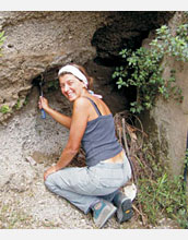 Photo shows Lucia Gurioli at the Oplontis archaeological site on Vesuvius.