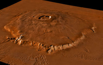 Image if Olympus Mons, a large shield volcano on the planet Mars.