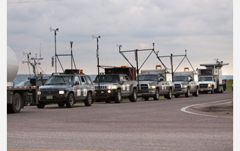 Photo of VORTEX2 scientists taking to the field in search of tornadoes.