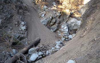 stream channel showing accumulation of fine sediment following the 2009 Station Fire in Southern California