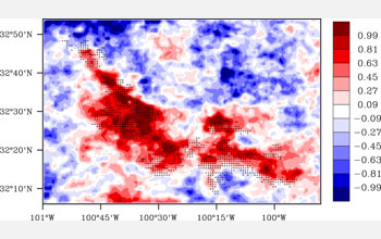 Graph showing night-time land surface temperature differences near wind farms.