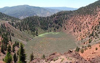 Crater of Dotsero volcano, a monogenetic volcano that erupted in Colorado about 4,000 years ago.