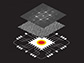 a schematic of a computer chip with a hotspot (bottom)