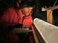 scientists looking at an ice core