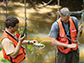 Troy Gilmore (left) and David Genereux (right) sampling groundwater