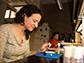 Julia Saltz observing the behavior of fruit flies