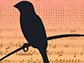 songbird silhouette with sheet music in the background