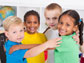 happy preschool kids hugging