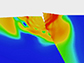 illustration showing how the hanging wall (right) of a thrust fault can twist away from the foot wall