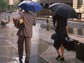 people with umbrellas in the rain