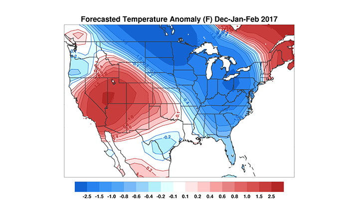 Forecast Temperature Anomaly Dec-Jan-Feb 2017