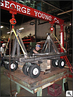 Image of custom-built pneumatic cart used to transport bell -- Click to enlarge