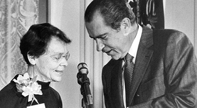 President Richard Nixon with medalist Barbara McClintock