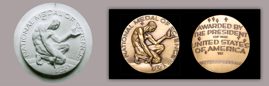clay outline of the national medal and the final product of the national medal