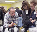 Photo of researcher and students