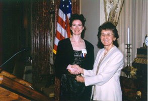 Photo of Jennifer A. Doudna, 2000 Waterman award winner, with NSF Director Rita Colwell