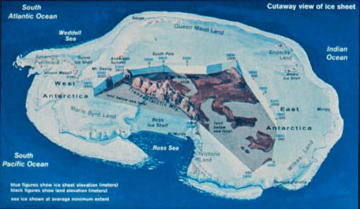 Cutaway map of Antarctica