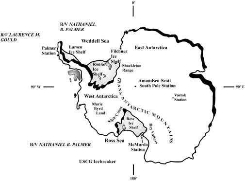 Map: U.S. Antarctic Program, 1999-2000, sites of major activities